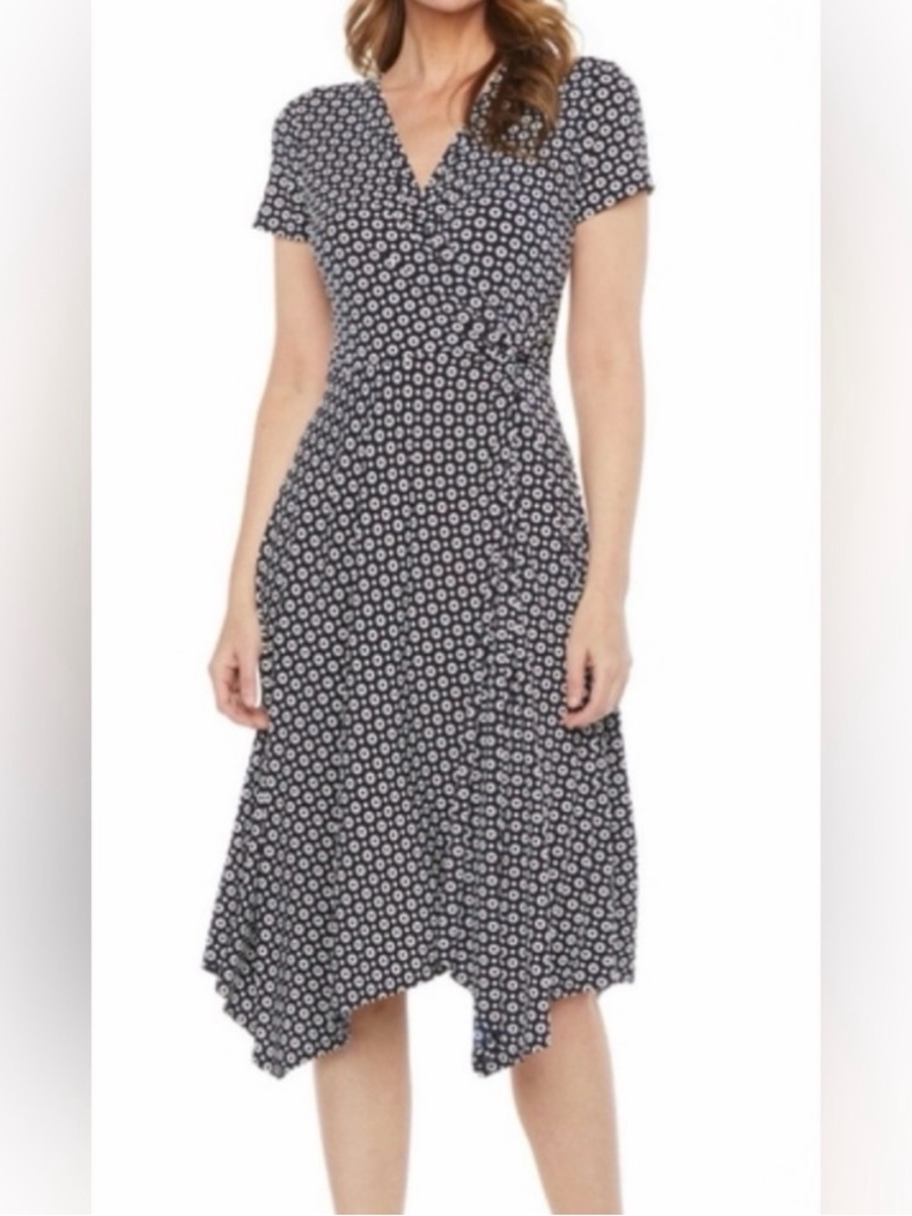 EUC Perceptions New York Women’s Purple and White Faux Wrap Midi Dress XL